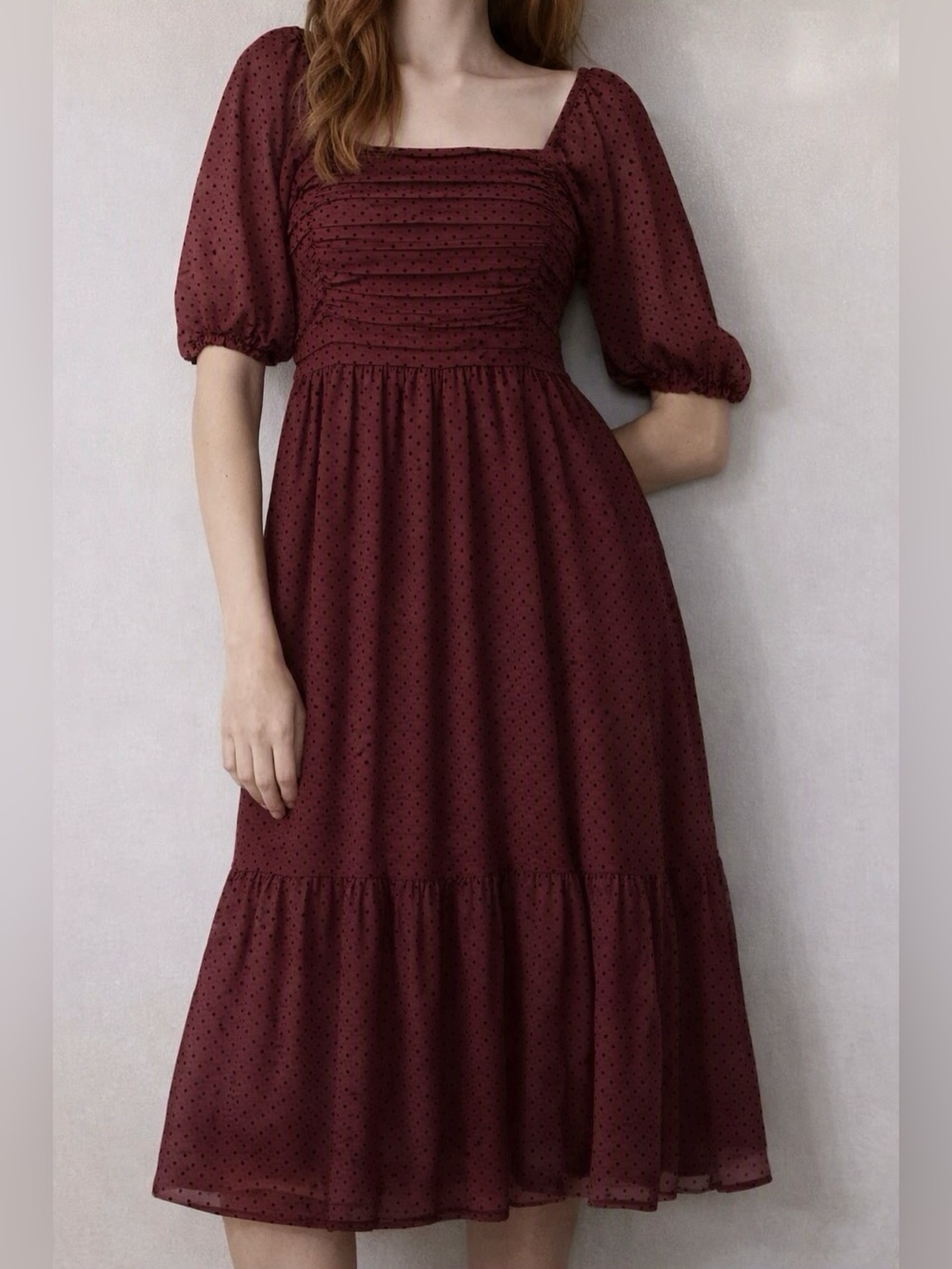 LC Lauren Conrad Square Neck Pleated Bodice Midi Dress Womens XXL NWT